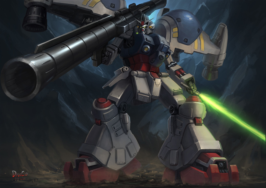 beam_saber cave duan_henglong energy_sword gundam gundam_0083 gundam_gp-02_physalis highres mecha no_humans realistic science_fiction signature standing sword thrusters weapon