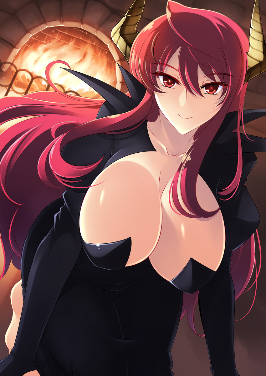 cleavage dress haganef horns maou_(maoyuu_maou_yuusha) maoyuu_maou_yuusha