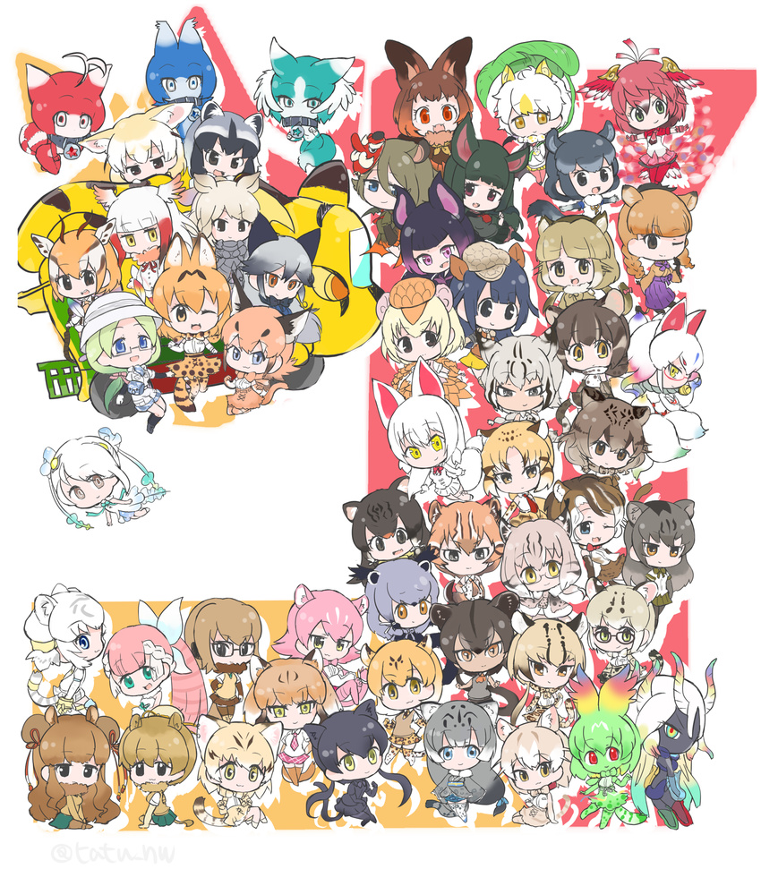 :3 :d ;d animal_ears animal_print annotated armadillo_ears armor asian_golden_cat_(kemono_friends) bactrian_camel_(kemono_friends) bangs bat_ears bat_wings beret binturong_(kemono_friends) binturong_ears binturong_tail black_eyes black_hair black_leopard_(kemono_friends) blonde_hair blue_eyes blunt_bangs bobcat_(kemono_friends) bow bowtie brown_eyes brown_hair brown_long-eared_bat_(kemono_friends) bun_cover byakko_(kemono_friends) camel_ears camel_tail caracal_(kemono_friends) caracal_ears caracal_tail cat_(kemono_friends) cat_ears cat_tail cerulean_queen_(kemono_friends) cerval chibi chinchilla_(kemono_friends) clouded_leopard_(kemono_friends) collar common_raccoon_(kemono_friends) common_vampire_bat_(kemono_friends) cool_beast_(kemono_friends) double_bun dromedary_(kemono_friends) dromedary_ears dromedary_tail eurasian_lynx_(kemono_friends) fangs fennec_(kemono_friends) flat-headed_cat_(kemono_friends) flying fossa_(kemono_friends) fossa_ears fossa_tail fox_ears fox_tail fraternal_myotis_(kemono_friends) fur_collar fur_trim gazelle_ears gazelle_horns geoffroy's_cat_(kemono_friends) giant_armadillo_(kemono_friends) giant_pangolin_(kemono_friends) glasses gradient_hair grey_hair hat head_wings helmet highres hilgendorf's_tube-nose_bat_(kemono_friends) hipparion_(kemono_friends) honduran_white_bat_(kemono_friends) horns iriomote_cat_(kemono_friends) jaguarundi_(kemono_friends) japanese_crested_ibis_(kemono_friends) japari_bus jungle_cat_(kemono_friends) kemono_friends kyuubi_(kemono_friends) leopard_(kemono_friends) leopard_ears leopard_print leopard_tail long_hair looking_at_viewer low-tied_long_hair low_twintails lynx_ears marbled_cat_(kemono_friends) margay_(kemono_friends) mask mask_on_head meerkat_(kemono_friends) mirai_(kemono_friends) multicolored multicolored_eyes multicolored_hair multicolored_skin multiple_girls necktie ocelot_(kemono_friends) ocelot_ears ocelot_tail oinari-sama_(kemono_friends) one_eye_closed open_mouth orange_hair pangolin_ears pangolin_tail panther_ears panther_tail passion_beast_(kemono_friends) peach_panther_(kemono_friends) pink_fairy_armadillo_(kemono_friends) pink_hair pith_helmet puma_(kemono_friends) puma_ears puma_tail pure_beast_(kemono_friends) purple_eyes purple_hair raccoon_ears red_eyes red_hair rhinoceros_ears sand_cat_(kemono_friends) serval_(kemono_friends) serval_ears serval_tail shirt short_hair silver_fox_(kemono_friends) skirt skyfish_(kemono_friends) smile smug snow_leopard_(kemono_friends) suzaku_(kemono_friends) tail tatsuno_newo tengu_mask thomson's_gazelle_(kemono_friends) translated twintails twitter_username vehicle white_background white_hair white_rhinoceros_(kemono_friends) wings yellow_eyes