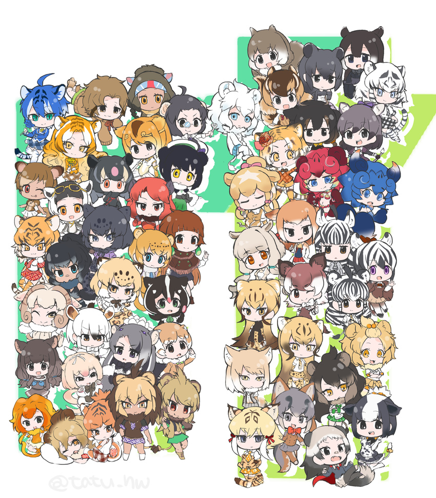 &gt;:) :3 :d :| ;) ;o ;p ahoge animal_ears annotated anteater_ears anteater_tail aqua_eyes arizonan_jaguar_(kemono_friends) arms_at_sides aye-aye_(kemono_friends) badger_ears badger_tail bandaid bandaid_on_nose bangs banteng_(kemono_friends) barbary_lion_(kemono_friends) bare_shoulders bell bell_collar black-tailed_prairie_dog_(kemono_friends) black_hair black_jaguar_(kemono_friends) blonde_hair blue_eyes blue_flower blue_hair blue_rose boots bow bowtie braid brown_greater_galago_(kemono_friends) brown_hair buttons cape cape_lion_(kemono_friends) cheetah_(kemono_friends) cheetah_ears cheetah_tail chibi chinese_clothes chipmunk_(kemono_friends) circlet civet_ears claw_pose clenched_hand closed_eyes closed_mouth coat collar collared_peccary_(kemono_friends) common_chimpanzee_(kemono_friends) cow_ears crop_top cross-laced_clothes crossed_arms d: dark_skin elbow_gloves expressionless flower fox_ears fox_tail frilled_shirt frills full_body fur_collar garters giant_anteater_(kemono_friends) giraffe_ears gloves goat_ears golden_lion_tamarin_(kemono_friends) golden_snub-nosed_monkey_(kemono_friends) golden_tabby_tiger_(kemono_friends) gorilla_(kemono_friends) gradient_hair gray_fox_(kemono_friends) grevy's_zebra_(kemono_friends) grey_hair guernsey_cattle_(kemono_friends) hair_bobbles hair_bun hair_ornament hair_rings hand_on_hip hand_up high_ponytail highres holding holding_flower holding_staff holstein_friesian_cattle_(kemono_friends) honey_badger_(kemono_friends) horns howler_monkey_(kemono_friends) indian_style indri_(kemono_friends) jaguar_(kemono_friends) jaguar_ears japanese_squirrel_(kemono_friends) jersey_cattle_(kemono_friends) jitome kemono_friends king_cheetah_(kemono_friends) labcoat leg_up legs_up lemur_ears lemur_tail light_brown_eyes light_brown_hair light_smile lion_(kemono_friends) lion_ears long_hair long_sleeves looking_at_viewer low_twintails lying malayan_tapir_(kemono_friends) maltese_tiger_(kemono_friends) mandrill_(kemono_friends) markhor_(kemono_friends) masai_lion_(kemono_friends) masked_palm_civet_(kemono_friends) midriff monkey_ears monocle mountain_tapir_(kemono_friends) multicolored_hair multiple_girls neck_ribbon neckerchief necktie nilgai_(kemono_friends) nilgai_ears okapi_(kemono_friends) okapi_ears okapi_tail on_side on_stomach one_eye_closed open_hand open_mouth orange_eyes orange_hair orangutan_(kemono_friends) parted_bangs paw_pose peccary_ears pillow plaid plaid_neckwear plaid_skirt plains_zebra_(kemono_friends) pointing pointing_at_viewer ponytail prairie_dog_ears puffy_short_sleeves puffy_sleeves purple_eyes quagga_(kemono_friends) quagga_ears quagga_tail ribbon ring-tailed_lemur_(kemono_friends) rose sailor_collar salute sheep_(kemono_friends) sheep_ears shiisaa_lefty shiisaa_right shirt short_hair short_sleeves siberian_tiger_(kemono_friends) silky_anteater_(kemono_friends) sitting skirt sleepy sleeveless sleeveless_shirt sleeves_past_wrists sloth_(kemono_friends) sloth_tail smile smilodon_(kemono_friends) south_china_tiger_(kemono_friends) southern_tamandua_(kemono_friends) squirrel_ears squirrel_tail staff standing standing_on_one_leg sweater swept_bangs tail tamandua_ears tank_top tapir_ears tareme tatsuno_newo teeth thighhighs tibetan_sand_fox_(kemono_friends) tiger_(kemono_friends) tiger_ears tiger_tail tongue tongue_out translated transvaal_lion_(kemono_friends) tsurime turtleneck twin_braids twintails twitter_username two-finger_salute v-shaped_eyebrows very_long_hair waving white_background white_hair white_lion_(kemono_friends) white_tiger_(kemono_friends) white_tiger_print wrench yellow_eyes zebra_ears zebra_tail