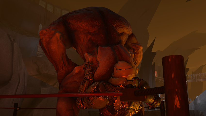 3d_(artwork) ass_in_face butt demon digital_media_(artwork) domination doom doom_guy facesitting forced hell_knight human human_on_humanoid humanoid humiliation humor mammal monster not_furry rear_view source_filmmaker stinkface video_games wrestling