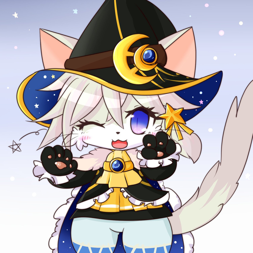 blue_eyes cat cat_busters furry hat one_eye_closed open_mouth rares witch_hat