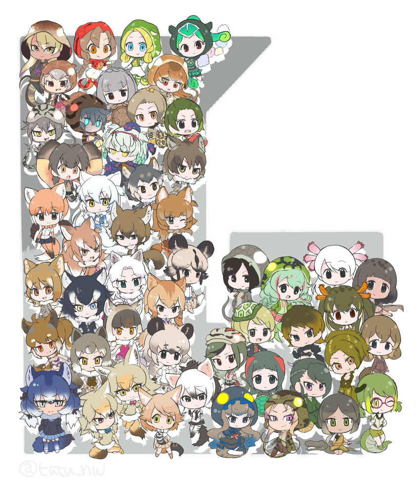 :d :| ;) aardwolf_(kemono_friends) aardwolf_ears african_golden_wolf_(kemono_friends) african_rock_python_(kemono_friends) african_wild_dog_(kemono_friends) ahoge alligator_snapping_turtle_(kemono_friends) amazon_tree_boa_(kemono_friends) american_alligator_(kemono_friends) animal_ears animal_print annotated aqua_eyes aqua_hair arctic_wolf_(kemono_friends) baweng_satanic_leaf_gecko_(kemono_friends) black-backed_jackal_(kemono_friends) black_eyes black_hair black_mamba_(kemono_friends) blue_eyes blue_hair boomslang_(kemono_friends) bow bowtie braid chameleon_tail chibi chinese_clothes closed_mouth coyote_(kemono_friends) dark_skin dhole_(kemono_friends) dingo_(kemono_friends) dire_wolf_(kemono_friends) dog_ears dog_tail dudou eastern_wolf_(kemono_friends) emerald_tree_boa_(kemono_friends) expressionless frilled_lizard_(kemono_friends) fur_collar fur_trim galapagos_tortoise_(kemono_friends) gharial_(kemono_friends) glowing glowing_eyes golden_jackal_(kemono_friends) gothic_lolita gradient_hair green_eyes green_hair grey_eyes grey_hair grey_wolf_(kemono_friends) habu_(kemono_friends) hellbender_(kemono_friends) heterochromia highres hokkaido_wolf_(kemono_friends) hood hoodie indian_star_tortoise_(kemono_friends) indian_wolf_(kemono_friends) italian_wolf_(kemono_friends) jackal_ears jackal_tail japanese_giant_salamander_(kemono_friends) japanese_wolf_(kemono_friends) kemono_friends king_cobra_(kemono_friends) komodo_dragon_(kemono_friends) komodo_dragon_tail leopard_snake_(kemono_friends) leopard_tortoise_(kemono_friends) lizard_tail lolita_fashion long_hair looking_at_viewer maned_wolf_(kemono_friends) mexican_wolf_(kemono_friends) mexico_salamander_(kemono_friends) mongolian_wolf_(kemono_friends) multicolored_hair multiple_girls necktie northern_dwarf_siren_(kemono_friends) one_eye_closed open_mouth orange_eyes orange_hair panther_chameleon_(kemono_friends) pink_eyes red-eared_slider_(kemono_friends) red-footed_tortoise_(kemono_friends) salamander_tail saltwater_crocodile_(kemono_friends) shirt short_hair skirt smile snake_tail spectacled_caiman_(kemono_friends) spotted_hyena_(kemono_friends) standing striped_tail tail taipan_(kemono_friends) tatsuno_newo translated tsuchinoko_(kemono_friends) tundra_wolf_(kemono_friends) turtle_shell twin_braids twitter_username vest white_background white_hair wolf_ears wolf_tail yamata_no_orochi_(kemono_friends) yellow_eyes