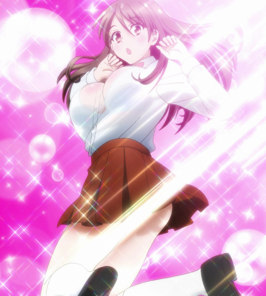 1girl akiba's_trip akiba's_trip_the_animation blush breasts large_breasts long_hair skirt solo tagme