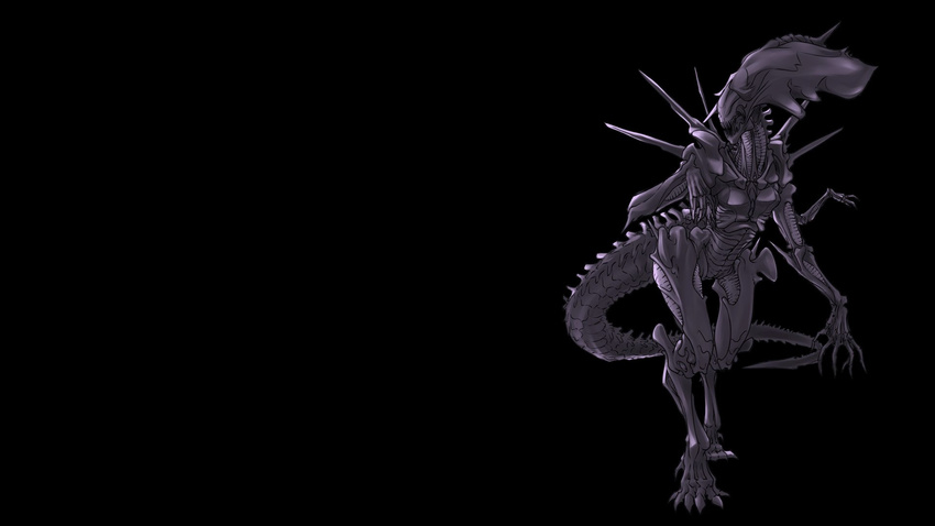 16:9 2015 alien alien_(franchise) ambiguous_gender black_background black_skin claws not_furry plagueofgripes queen royalty sharp_teeth simple_background solo spiked_tail teeth xenomorph xenomorph_queen