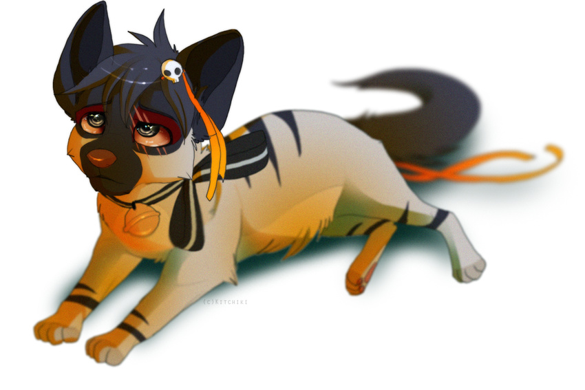 alpha_channel bell black_hair blue_eyes feral fur hair kitchiki lying paws simple_background solo transparent_background white_fur