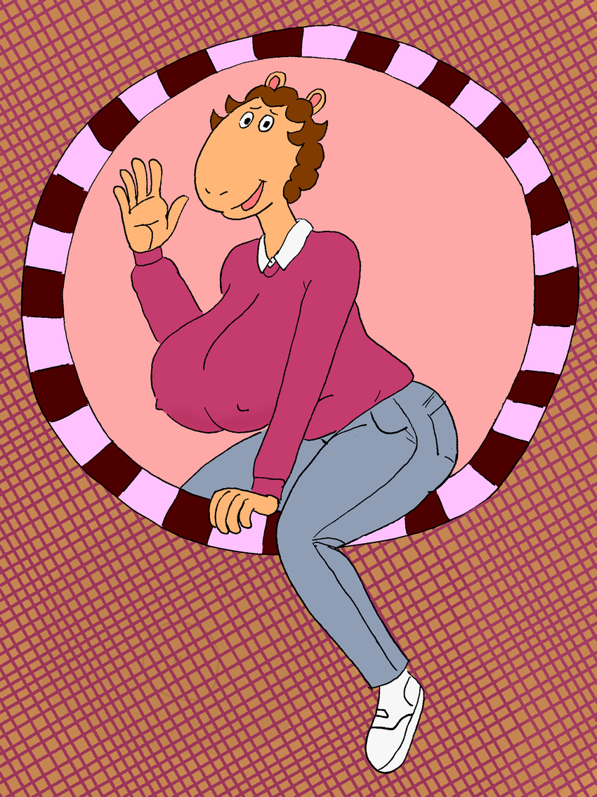 aardvark anthro arthur_(series) big_breasts breasts clothed clothing colourbellystuff_(artist) female hair hi_res jane_reed looking_at_viewer mammal mature_female mother parent smile