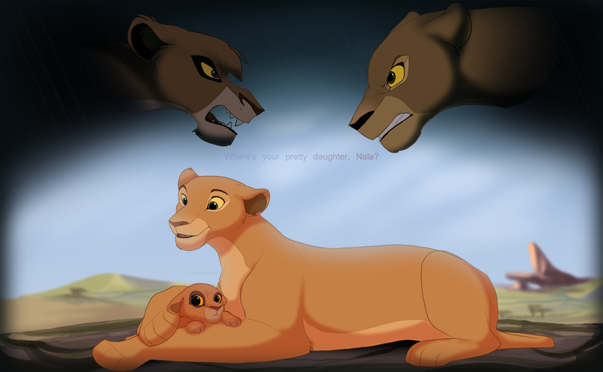 day detailed_background disney feline female feral kitchiki lion lying mammal nala outside smile the_lion_king vitani young