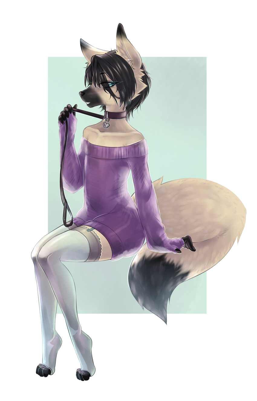 anthro canine clothed clothing collar crossdressing garter girly leash looking_at_viewer male mammal solo tavin