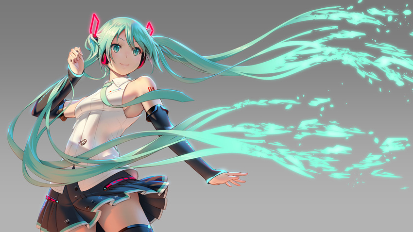 hatsune_miku headphones pinakes tattoo thighhighs vocaloid