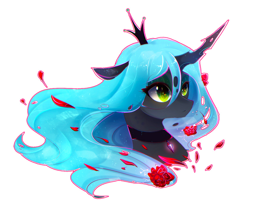 alpha_channel blue_hair female friendship_is_magic green_eyes hair headshot horn jewelry koveliana my_little_pony necklace queen_chrysalis_(mlp) simple_background solo transparent_background