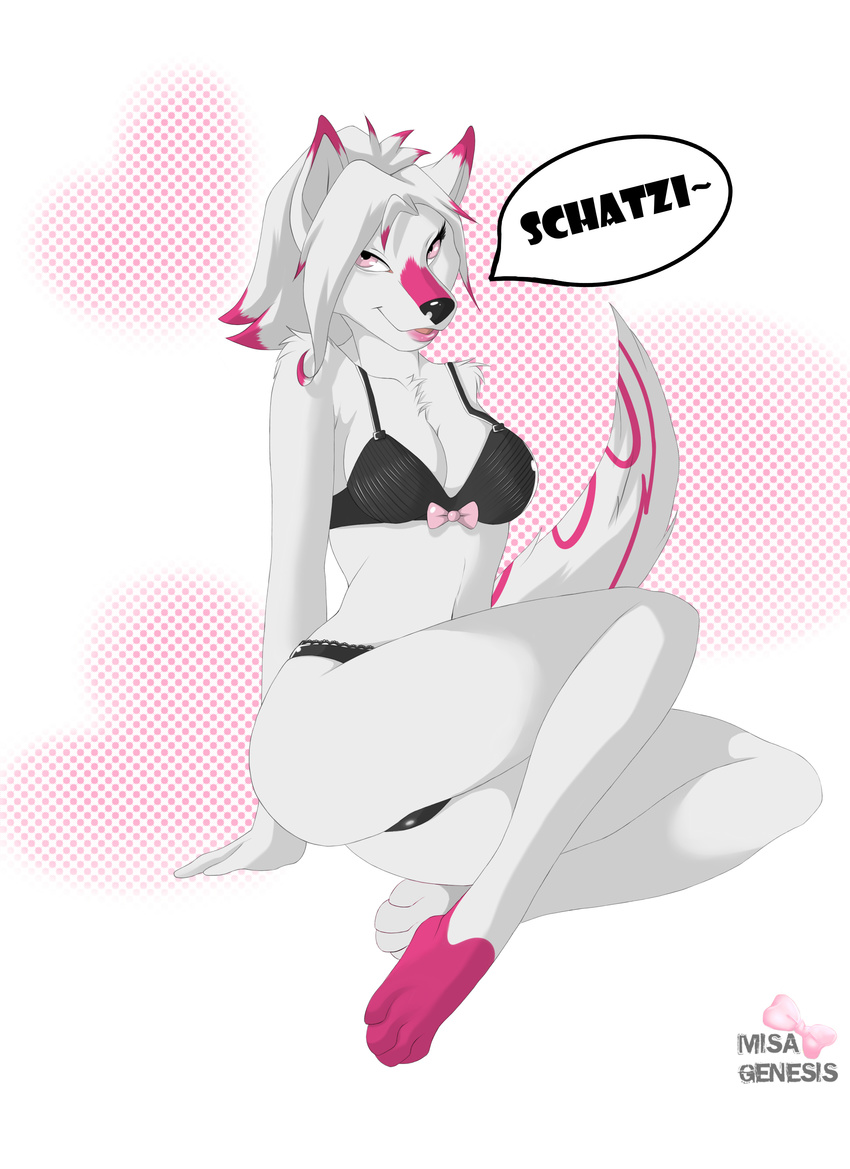 canine clothing female fur lingerie mammal neonyx pink_eyes simple_background white_fur wolf