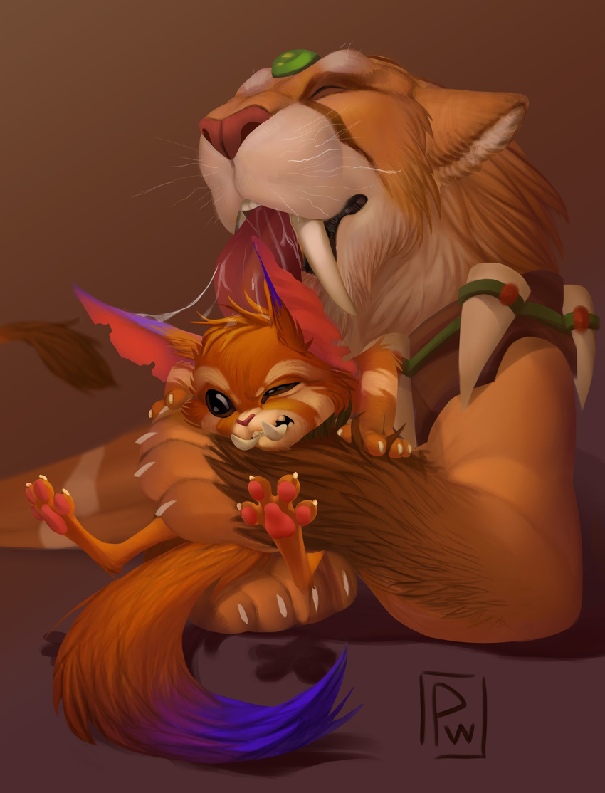 gnar_(lol) humor league_of_legends licking nidalee poisewritik tongue tongue_out video_games