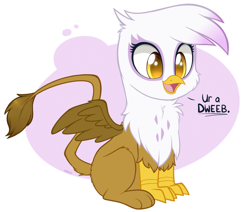 2017 avian beak brown_feathers chibi cute dialogue english_text eyelashes feathered_wings feathers female feral friendship_is_magic gilda_(mlp) gryphon higglytownhero my_little_pony open_mouth solo tail_tuft text tuft white_feathers wings yellow_eyes