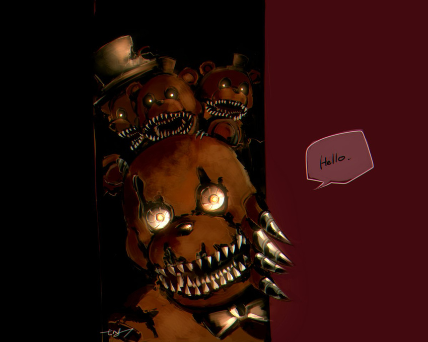 animatronic bear five_nights_at_freddy's five_nights_at_freddy's_4 glowing glowing_eyes machine mammal nightmare_freddy_(fnaf) robot timetime726 video_games