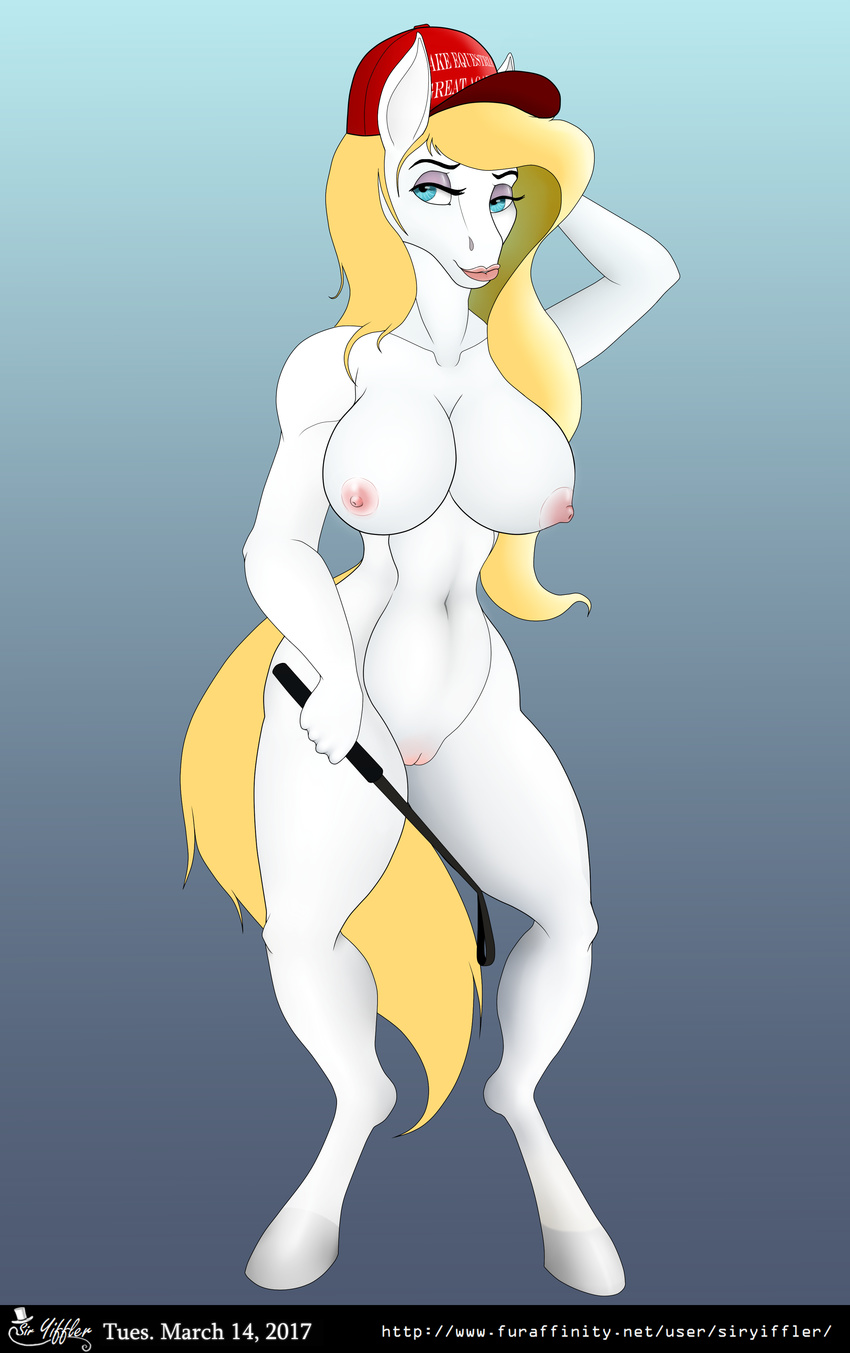 anthro anthrofied aryanne big_breasts blonde_hair breasts curves digital_media_(artwork) equine female hair hat horse invalid_tag maga mammal my_little_pony nude pony pussy sex slim solo standing thick_thighs wide_hips yiffler