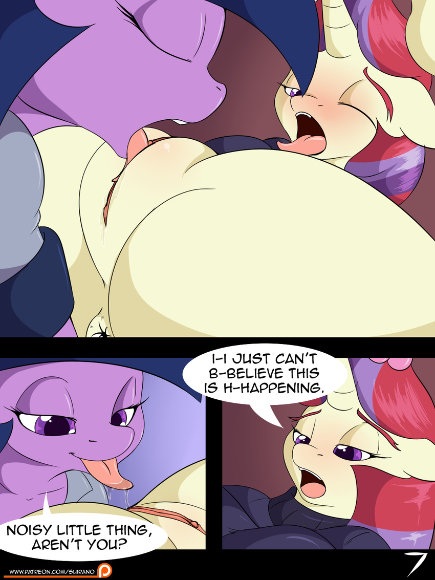 2017 anthro anthrofied clothed clothing comic dialogue duo english_text equine female female/female friendship_is_magic hair hi_res horn mammal moondancer_(mlp) my_little_pony oral sex suirano text twilight_sparkle_(mlp) unicorn