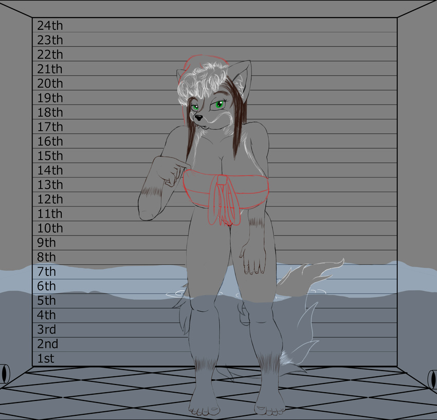 2017 anthro breasts canine clothed clothing comic english_text female fox fur half_clothed looking_at_viewer mammal monochrome reactorguardian simple_background sketch smile solo standing text underwater water