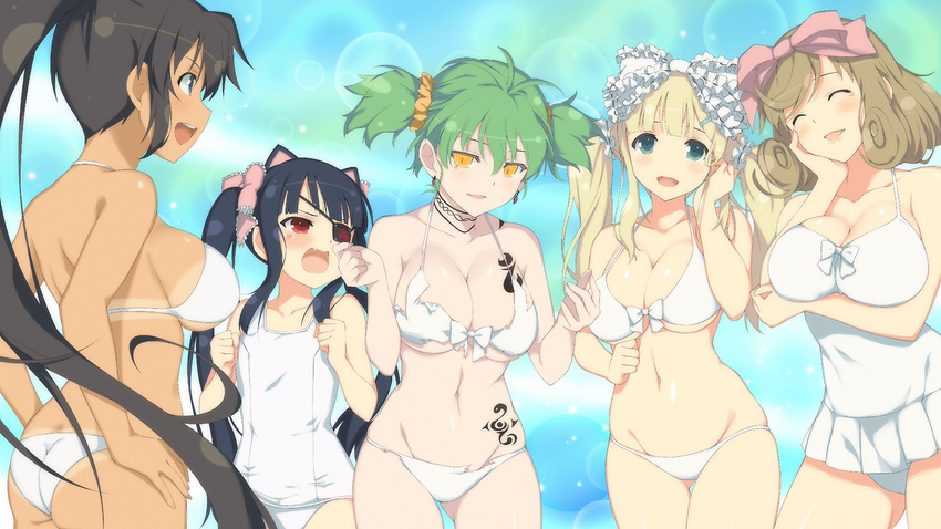 5girls bikini breasts haruka_(senran_kagura) hikage_(senran_kagura) homura_(senran_kagura) large_breasts mirai_(senran_kagura) multiple_girls senran_kagura senran_kagura_peach_beach_splash yomi_(senran_kagura)