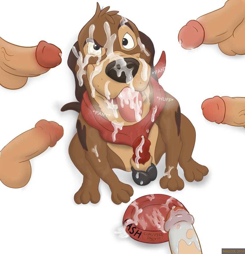 anatomically_correct bestiality bowl bukkake canid canine canis cum cum_drip cum_everywhere cum_in_eye cum_in_mouth cum_inside cum_on_body cum_on_face cum_on_tongue disney dog drinking drinking_cum dripping feral first_person_perspective food_bowl fox_and_the_hound group happy human humiliation in invalid_tag knot looking_at_viewer magzol male male/male mammal messy money smile solo_focus tongue