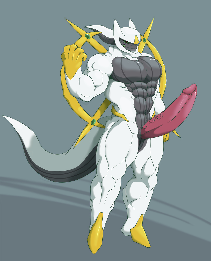 2017 abs absurd_res anthro arceus biceps croiyan equine green_sclera hi_res hyper legendary_pok&eacute;mon male mammal muscular muscular_male nintendo nude pecs penis pok&eacute;mon red_eyes simple_background solo vein video_games