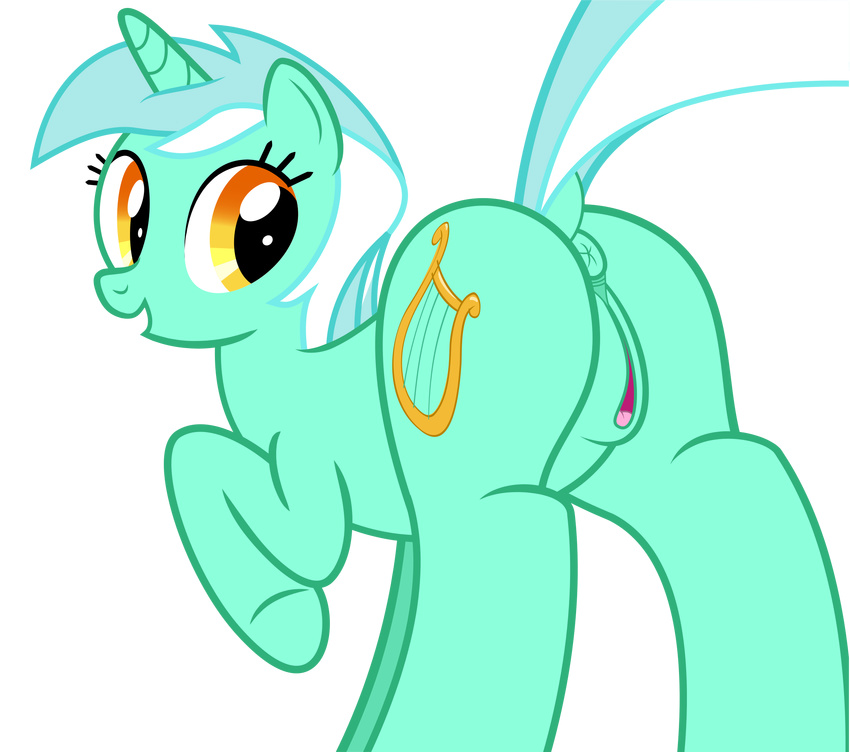 anus butt cutie_mark derphed equine female feral friendship_is_magic hair hi_res horn lyra_heartstrings_(mlp) mammal multicolored_hair my_little_pony nude open_mouth pussy simple_background solo standing two_tone_hair unicorn