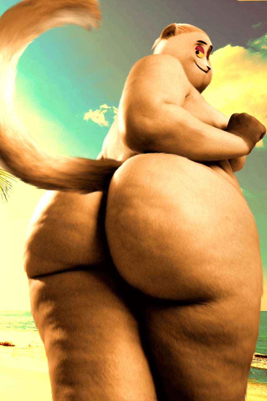 all_hail_king_julien anthro anthrofied big_butt breasts butt edit female fur grey_eyes lemur madagascar mammal mature_female oystercatcher7 photo_manipulation photomorph primate slightly_chubby solo tammy_(madagascar) tan_fur