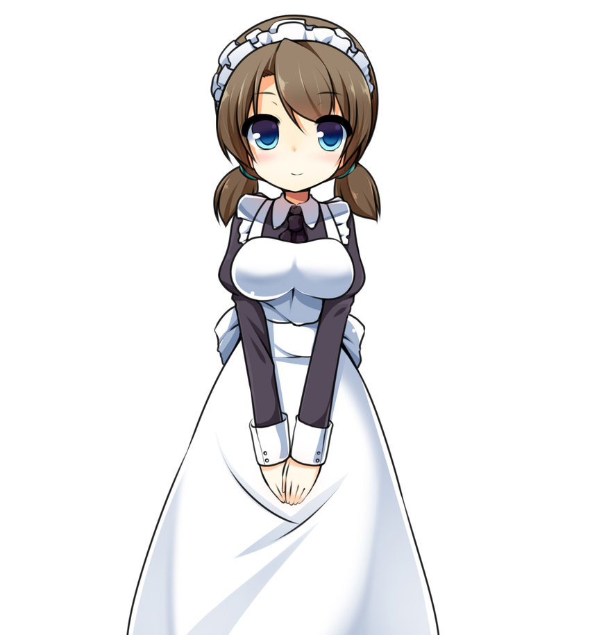 apron blue_eyes brown_hair highres looking_at_viewer maid maid_headdress original shirasu_youichi short_hair simple_background solo