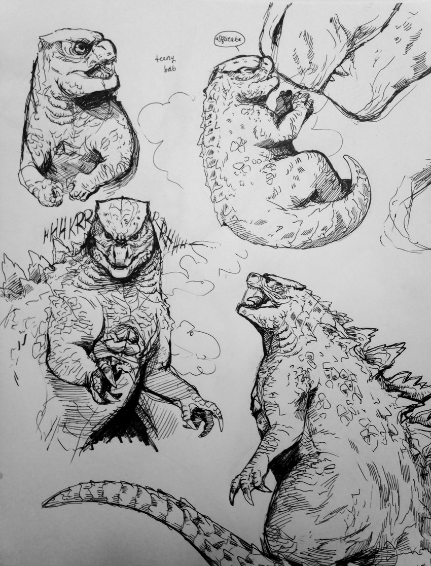 4_fingers baby child dinosaur father four_claws gills godzilla godzilla_(series) gojirasaurus kaiju monster nuzzling parent roaring spinal_plates young