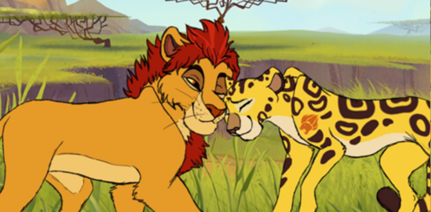 cheetah feline fuli guard_lion_cheetah_love_hug_smile kion kion_fuli_lion lion lionguard love mammal smile