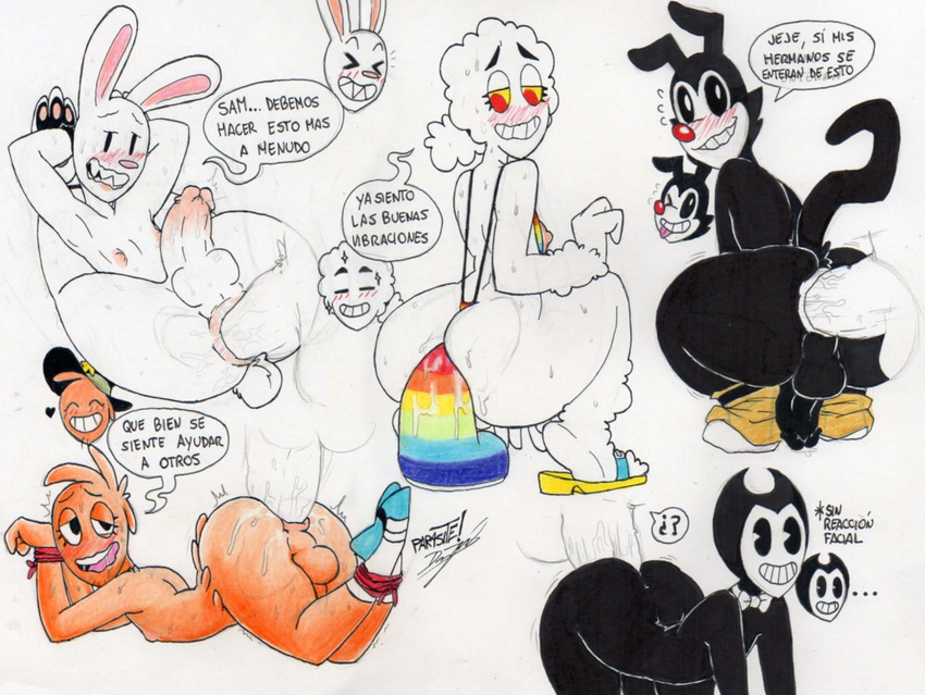 alien anal anal_penetration animaniacs anthro balls bendy bendy_and_the_ink_machine cartoon_network lagomorph male male/male mammal max_(sam_and_max) mr._small parasitedeath penetration penis rabbit sam_and_max the_amazing_world_of_gumball wander wander_over_yonder yakko_warner