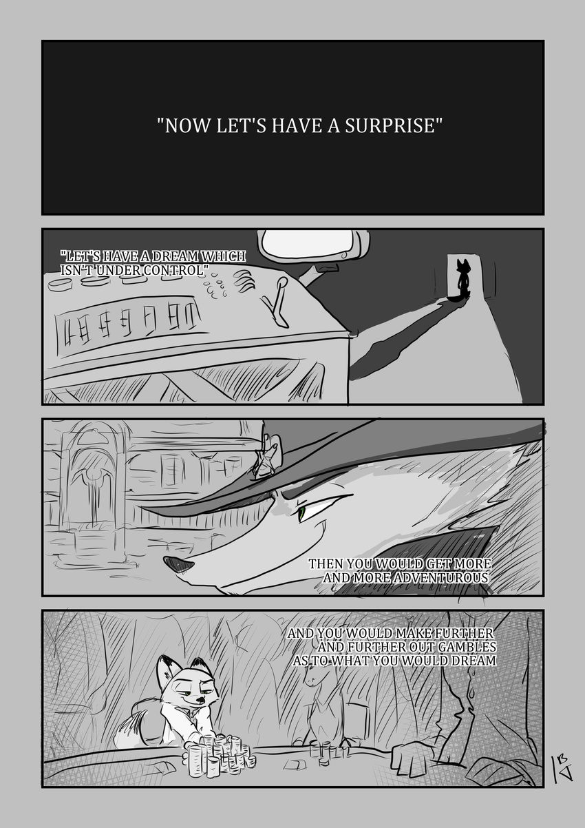 2017 anthro canine clothed clothing comic disney english_text fox group ittybittykittytittys male mammal nick_wilde restricted_palette text zootopia