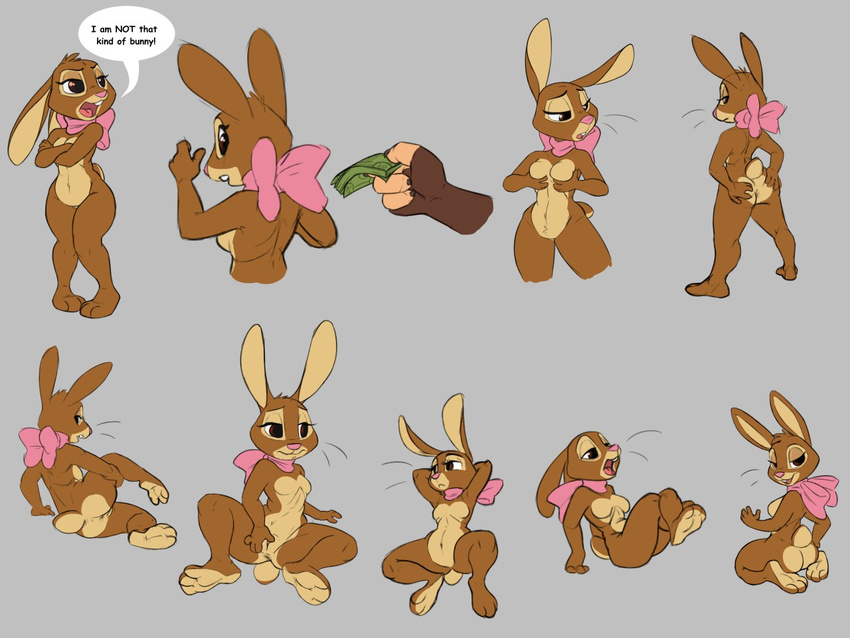 anthro anus bow breasts brown_eyes brown_fur cadbury_bunny dialogue english_text featureless_breasts female fur lagomorph looking_back mammal money multiple_images open_mouth pink_nose pose prostitution pussy rabbit siroc smile solo spread_legs spreading text thick_thighs
