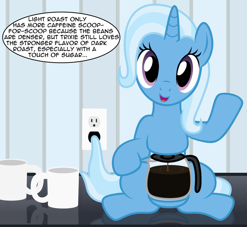 2017 badumsquish beverage coffee coffee_maker coffee_mug cup dialogue english_text equine female friendship_is_magic hi_res horn mammal my_little_pony solo text trixie_(mlp) unicorn