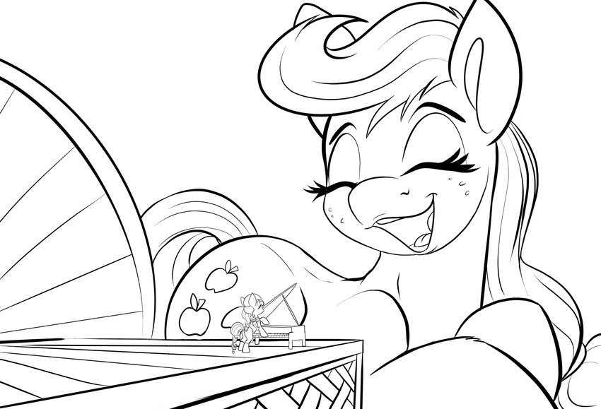 2017 absurd_res applejack_(mlp) black_and_white coloratura_(mlp) cutie_mark duo earth_pony equine female feral freckles friendship_is_magic hair hi_res horse long_hair mammal monochrome musical_instrument my_little_pony open_mouth piano pony tsitra360