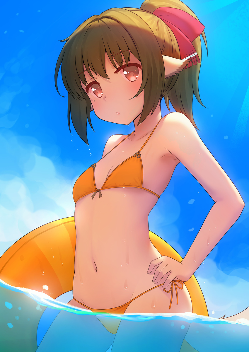 animal_ears bikini cleavage fukuro_ko nekone_(utawarerumono) swimsuits tail utawarerumono_itsuwari_no_kamen wet