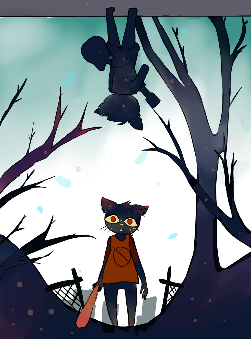 baseball_bat cat feline mae_(nitw) mammal marichan03 night_in_the_woods outside red_eyes