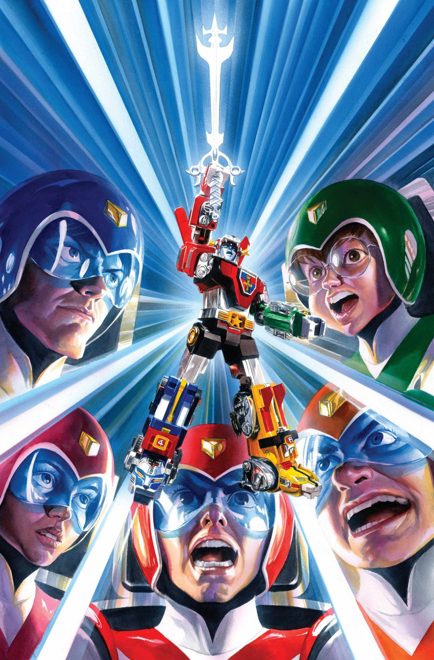 4boys 80s absurdres age_difference alex_ross arm_up brown_eyes brown_hair chair child closed_mouth cover cover_image emblem energy epic gattai glasses glowing glowing_sword glowing_weapon goggles golion_(mecha) helmet highres holding holding_sword holding_weapon hyakujuu-ou_golion insignia kogane_akira kurogane_isamu lion lips looking_up magazine_cover mecha multiple_boys number official_art official_style oldschool open_mouth parted_lips pilot_suit princess_farla realistic robot_animal round_eyewear scan science_fiction screaming seidou_tsuyoshi serious shouting sitting standing sunburst super_robot suzuishi_hiroshi sword thick_eyebrows traditional_media visor weapon yellow_eyes