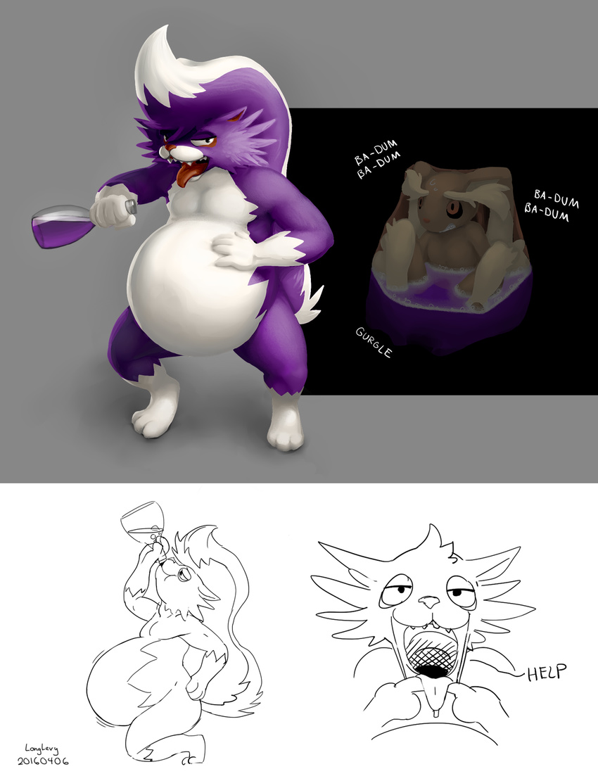 2016 armpits belly big_belly cut_away digital_media_(artwork) duo grin internal line_art longlevy looking_at_viewer mammal monochrome multiple_scenes naughty_face nintendo nude oral_vore pok&eacute;mon pok&eacute;morph shaded simple_background sketch skunk skuntank smile solo_focus standing syrup tongue tongue_out video_games vore