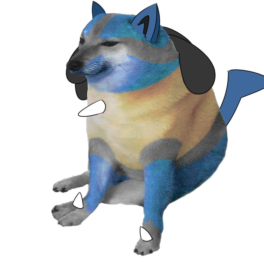 ambiguous_gender blue_body blue_fur canid canine canis cheems dogelore feral fur lucario mammal meme nintendo pok&eacute;mon pok&eacute;mon_(species) simple_background sitting solo spikes unknown_artist video_games white_background