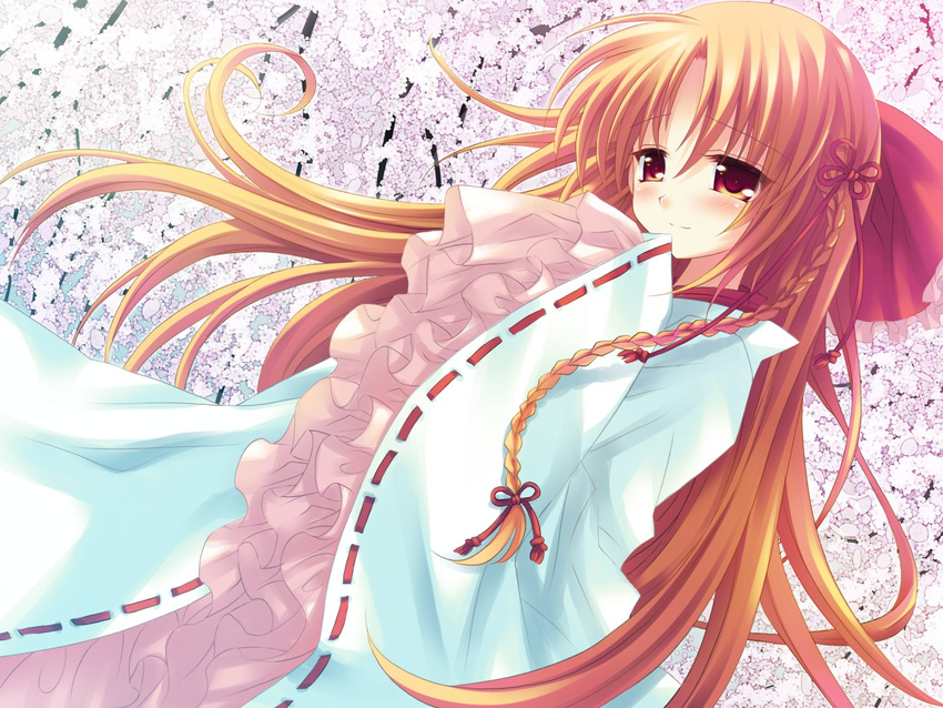 hanafubuki japanese_clothes miko orange_eyes orange_hair sakuramori_anzu sakurazawa_izumi