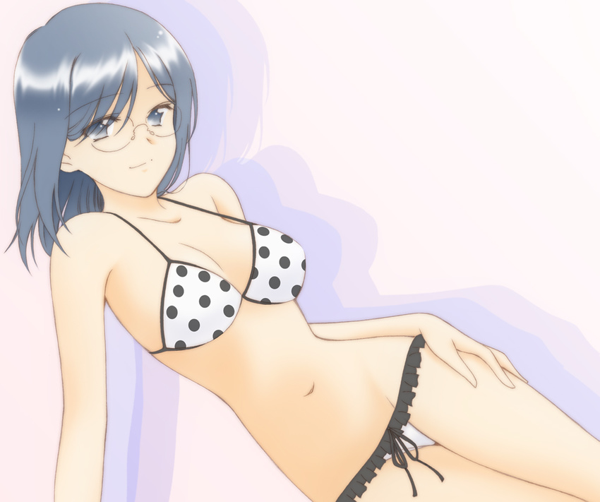 bad_id bad_pixiv_id bikini breasts glasses konori_mii medium_breasts natsushi polka_dot solo swimsuit to_aru_kagaku_no_railgun to_aru_majutsu_no_index