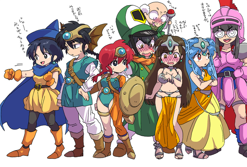 4girls alena_(dq4) alena_(dq4)_(cosplay) brey brey_(cosplay) clift clift_(cosplay) cosplay dragon_quest dragon_quest_iv genderswap genderswap_(mtf) happosai hero_(dq4) hero_(dq4)_(cosplay) heroine_(dq4) heroine_(dq4)_(cosplay) hibiki_ryouga highres kazushiro4972 kuonji_ukyou manya manya_(cosplay) minea minea_(cosplay) mousse multiple_boys multiple_girls ranma-chan ranma_1/2 ryan_(dq4) ryan_(dq4)_(cosplay) saotome_ranma shampoo_(ranma_1/2) tendou_akane translation_request