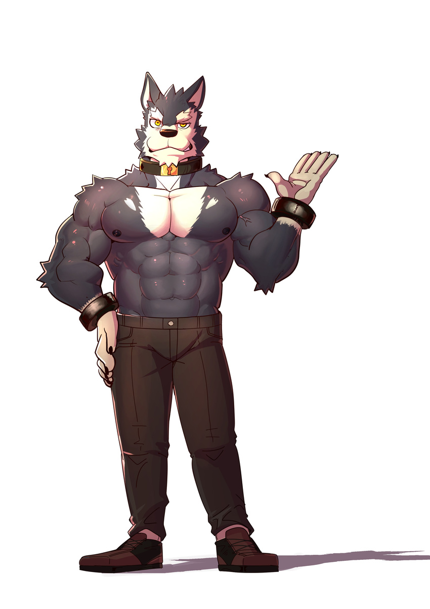 abs anthro big_muscles canine clothed clothing fur husky_(artist) koreanhusky male mammal muscular muscular_male nipples pecs topless