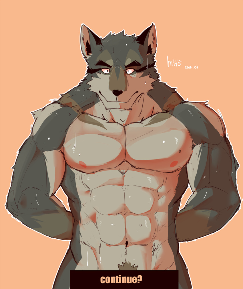 abs anthro biceps canine digital_media_(artwork) fur hittoga male mammal multicolored_fur muscular muscular_male nipples pecs solo wolf