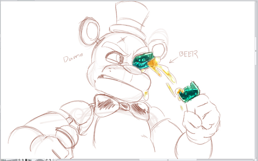alcohol angry animatronic bear beer beverage blubot five_nights_at_freddy's freddy_(fnaf) hat machine mammal robot sketch top_hat video_games