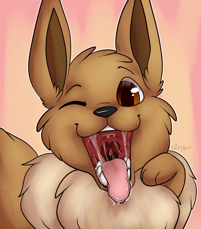 brown_eyes brown_fur drooling eevee fur mouth_shot nintendo pok&eacute;mon rainypaws saliva tongue video_games