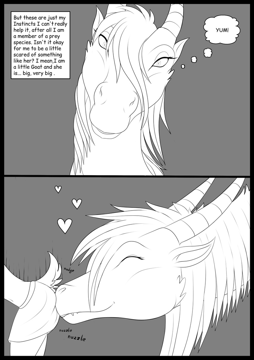 &lt;3 2017 clothed clothing comic dialogue dragon duo english_text equine eyelashes eyes_closed fur furred_dragon grey_background greyscale haru_(kanevex) horn hybrid kanevex looking_at_viewer mammal mane monochrome navel nuzzling onomatopoeia simple_background size_difference slit_pupils smaller_anthro smile snout sound_effects teeth text