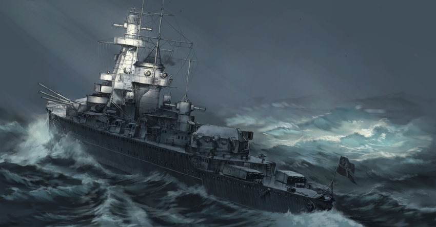 admiral_graf_spee commentary cruiser kriegsmarine military military_vehicle nazi_war_ensign no_humans ocean original range_finder real_life ship smokestack torpedo_tubes turret warship watercraft waves