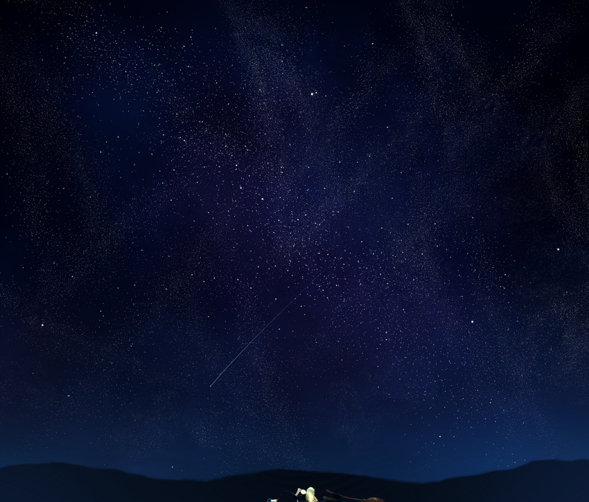 arm_support bad_id bad_pixiv_id blonde_hair broom chirigami-san from_behind kirisame_marisa long_hair lying mountain nature night night_sky no_hat no_headwear on_side scenery shooting_star sky solo star_(sky) starry_sky touhou
